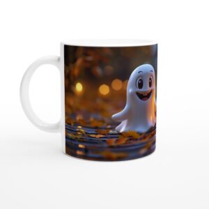 Spooky-Cute Halloween Ghost & Pumpkin White 11oz Ceramic Mug