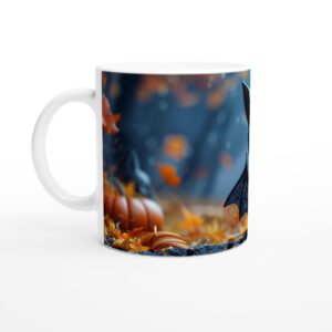 Spooky Cute Bat with Jack-O'-Lantern Bag 11oz Ceramic Mug - Perfect Halloween Gift