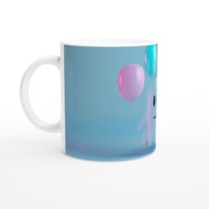Friendly Ghost & Pastel Balloons 11oz Ceramic Mug - Whimsical & Dishwasher Safe
