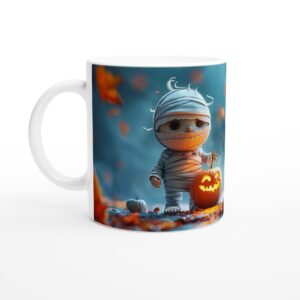 Spooky Cute Mummy & Jack-O'-Lantern 11oz Ceramic Mug - Perfect for Halloween Fun!