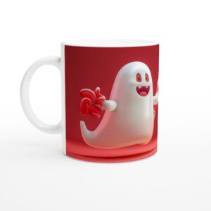 Spooky Sweet Ghost with Candy Cane 11oz Ceramic Mug - Perfect for Halloween & Holidays!