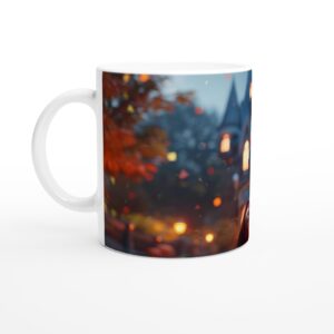Spooky Cute Halloween Boy with Glowing Pumpkin White 11oz Ceramic Mug