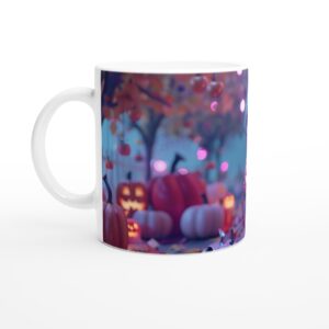 Spooky Cute Pumpkin Skeleton Pal 11oz Ceramic Mug - Whimsical Halloween Hot Beverage Cup