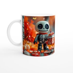 Cute Skeleton Trick-or-Treater 11oz Ceramic Mug - Spooky & Sweet Fall Decor