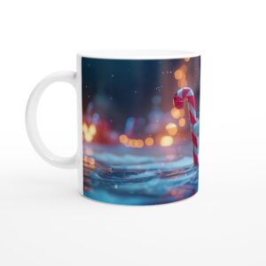 Cute Ghost & Candy Cane Ceramic Mug – Spooky Sweet Holiday White 11oz Drinkware