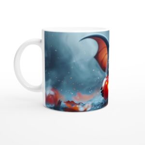 Spooky Sweet Bat & Apple White 11oz Ceramic Mug - Whimsical Halloween Delight
