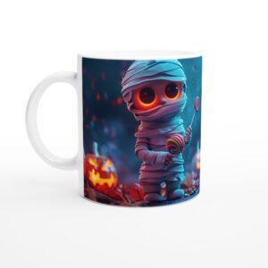 Spooky Cute Mummy with Lollipops Halloween Glow White 11oz Ceramic Mug