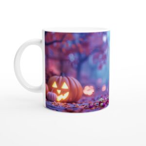 Spooky Cute Ghost & Jack-o'-Lantern White 11oz Ceramic Mug - Vibrant Halloween & Fall Decor