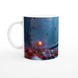Spooky Knight & Jack-o'-Lantern White 11oz Ceramic Mug - Whimsical Halloween Warrior