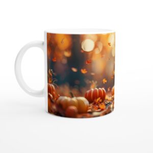 Spooky Skeleton & Pumpkin Autumn Glow 11oz Ceramic Mug - Perfect for Halloween & Fall Festivities!