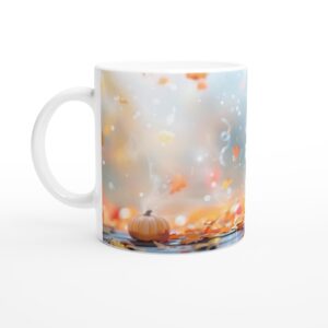Spooky-Cute Ghost & Autumn Leaves 11oz Ceramic Mug - Perfect for Halloween & Fall Fun!