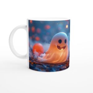 Spooky Cute Ghost White 11oz Ceramic Mug - Happy Halloween Vibes for Your Brew