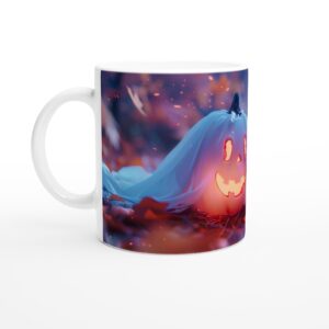 Enchanted Glowing Jack-O'-Lantern White 11oz Ceramic Mug - Spooky Autumn Forest Delight