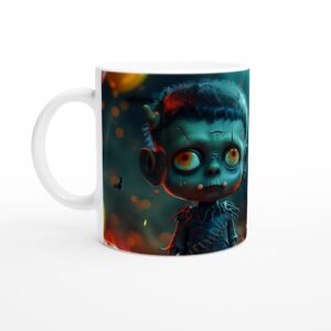 Spooky Cute Zombie Kid Halloween Ceramic Mug - White 11oz for Ghoulish Sips!