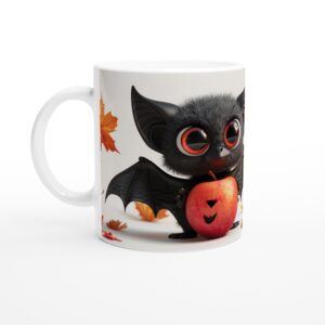 Charming Lil' Bat & Jack-o'-Lantern Apple 11oz Ceramic Mug - Spooky Cute Fall Drinkware