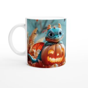 Spooky Cute Halloween Dragons & Pumpkins 11oz Ceramic Mug - Perfect for Autumn Fun!
