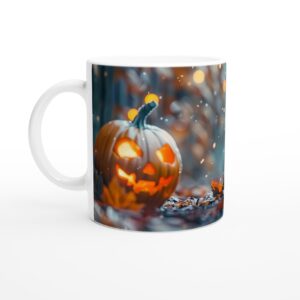 Spooky Cute Skeleton & Jack-o'-Lantern 11oz Ceramic Mug - Whimsical Halloween Delight