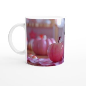 Cute Ghost & Apple Pink Palettes 11oz Ceramic Mug - Whimsical Charm for Your Daily Brew