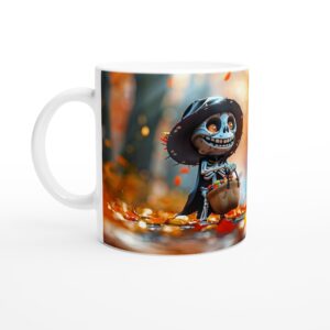Charming Autumn Skeleton Child Mug - Spooky Cute Fall Coffee & Hot Chocolate Ceramic Mug