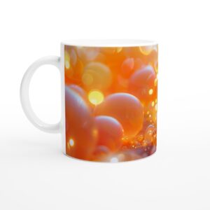 Charming Kawaii Ghost Mug - Warm Orange Bokeh Design, 11oz Ceramic