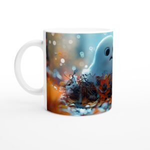 Autumn Whimsy Ghost White 11oz Ceramic Mug - Spooky Cute Fall Beverage Cup