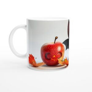 Spooky Cute Bat & Jack-o'-Lantern Apple 11oz Ceramic Mug - Perfect for Halloween & Fall Beverages!