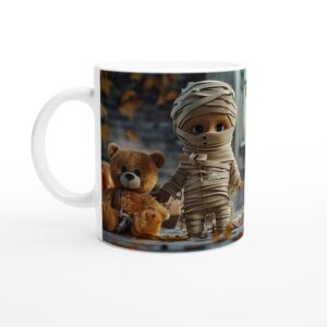Spooky Cute Mummy & Bear Halloween Mug - White 11oz Ceramic Mug