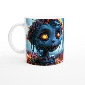 Autumn Spirit Gothic Doll Mug: Enchanting Spooky Season Ceramic 11oz Mug with Warm Tones