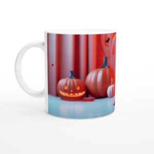 Spooky Cute Bat & Jack-o'-Lantern White 11oz Ceramic Mug - Perfect for Halloween Fun!