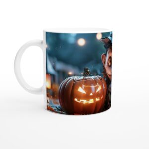 Spooky Cute Halloween Jack-o'-Lantern Mug: White 11oz Ceramic for Fall & Coffee Lovers