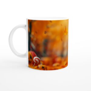 Spooky-Cute Skeleton Trick-or-Treater White 11oz Ceramic Mug - Perfect for Autumn Fun!