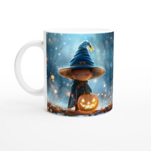 Mystical Little Wizard Halloween Mug - Enchanting Autumn Forest Design, 11oz Ceramic