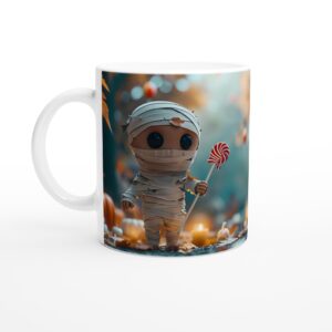 Spooky Cute Mummy with Lollipop 11oz Ceramic Mug - Perfect for Halloween & Fall Festivities