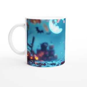 Spooky Cute Bat with Pumpkin Halloween White 11oz Ceramic Mug