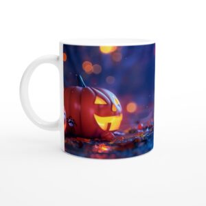 Spooky Cute Halloween Spider & Pumpkin White 11oz Ceramic Mug