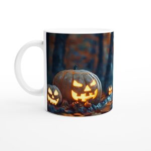 Spooky Bear Mummy & Jack-o'-Lanterns White 11oz Ceramic Mug - Perfect for Halloween Fun!