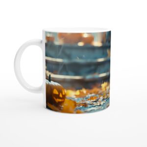 Spooky Cute Mummy & Pumpkin Halloween White 11oz Ceramic Mug - Autumn Charm Beverage Cup