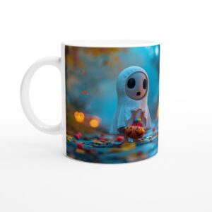 Cute Spooky Ghost Child Halloween 11oz Ceramic Mug - Perfect for Trick-or-Treaters and Cozy Autumn Evenings