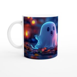 Spooky Fun Halloween Ghost & Pumpkin 11oz Ceramic Mug - Perfect for Trick-or-Treaters & Coffee Lovers