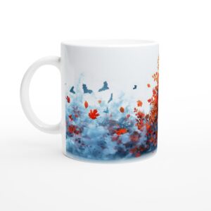 Spooky Ghost & Autumn Leaves 11oz Ceramic Mug - Perfect for Halloween & Fall