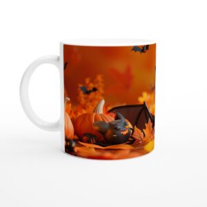 Spooky Sweet Bat & Pumpkin Halloween 11oz Ceramic Mug - Vibrant Autumn Orange